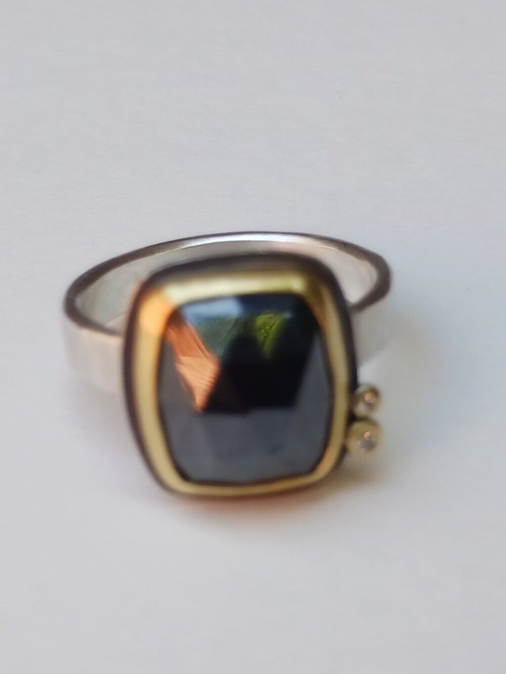Diamond and hematite ring by Ananda Khalsa